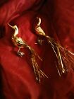 2 Vintage Mercury Glass Clip On Bird Ornament  Gold With Tassel Tails