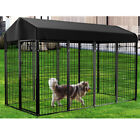 Dog Kennel Outdoor Dog Pen Playpen House Heavy Duty Dog Crate Metal w/Cover&Roof