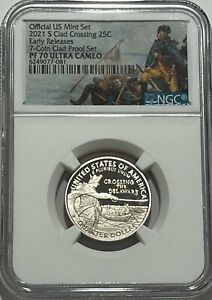 2021 S NGC PF70 ULTRA CAMEO EARLY RELEASE CROSSING CLAD PROOF SET 25c QUARTER