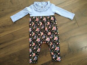 Tea Collection Baby Girl 6-9 Months Lavender Floral LS Jumpsuit Mint Condition