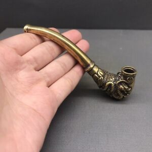 Chinese brass handcarved Dragon phoenix Cigarette holder pipe b