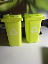 lot of 2 Desk Decor Pencil Holder Mini GREEN Recycling Bin / Garbage Can 6in