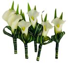 New ListingCalla Lily White Wedding Boutonniere Set Of 5, 1 Groom, 4 Groomsmen Faux Flower