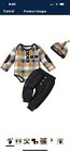 Newborn Baby Boy Clothes Long Sleeve Plaid Romper Top + Casual Pants + Hat