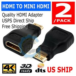 2X Mini HDMI Male to Standard HDMI Female Adapter HDTV 4K 1080p 3D