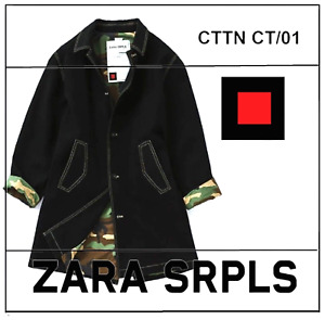 ZARA SRPLS CTTN CT/01 Black Cotton Canvas Military Men`s Trench Coat  sz S