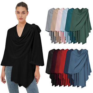 Women Knitted Poncho Cape Shawl Wrap Casual Draped Sweater V Neck Scarf Cardigan