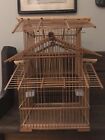 Vintage Large Bamboo Bird Cage Wooden Pagoda Taiwan 21.5”x14.5”x15”