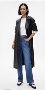 Gap Vegan Leather Trench Coat Women’s Size XL/TG (EG/XG) Black NWT $188