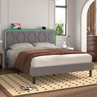 Bed Frame with LED Light USB Ports Queen Full Twin Size Headboard Platform Bed