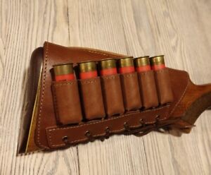 Leather Shotgun Shell Cartridge Buttstock Holder Cheek Rest Padded - 12 & 20 ga