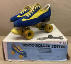 🛼 Vintage ROLLER DERBY Disco Skates Blue & Yellow MENS Sz 9 Wrench Original Box