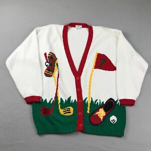 VTG Izod Lacoste Sweater Mens Medium Button Up Long Sleeves Golf Clubs Cardigan