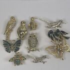 Vintage Lot of 10 Brooches Pins Jewelry Animal Birds Insects Butterflies Theme