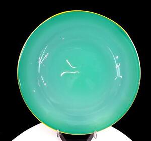 PILCHUCK ART GLASS ALICE ROONEY COLLECTION GREEN WITH YELLOW LIP 12 1/4