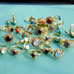 BULK SALE !! Mix Gemstone Ring Wholesale LOT Brass Tiny fashion Rings