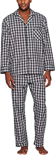 Hanes Mens Woven Plain-Weave Pajama Set, Grey, Large