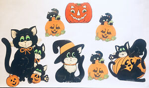 Laminated Paper Die Cut Fall Halloween Decor Pumpkins Vtg Black Cats Lot