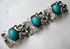 Southwestern Mexican Taxco Sterling Silver Turquoise Panel Link Bracelet