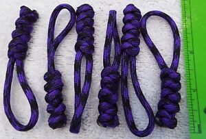 6 - SIX Purple and Black Paracord Zipper Pull Snake knot HANDMADE IN THE USA