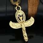 Egyptian Goddess Isis Eye of Horus Ankh Cross Pendant Necklace Biker Jewelry 24