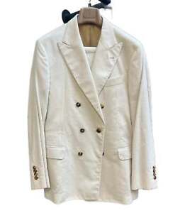 Brunello Cucinelli New Mens Cashmere & Cotton Corduroy Suit Off White Size 50/40