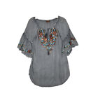 Scully Gray Embroidered Western Women’s Tunic Blouse Size Small