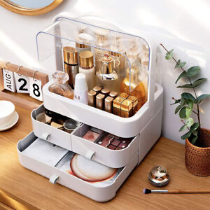 Makeup Organizer Jewelry Cosmetic Storage Box W/ Dustproof Flip Cover 3 Tiers