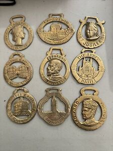9 ANTIQUE Horse Harness Bridle Rosettes Brass Coach Medallions Lot Vintage Rare
