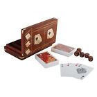 Playing Cards Wooden Storage Box Case Holder Handmade With 5 Dice Antique Design