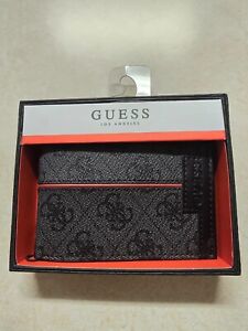 GUESS MENS GENUINE LEATHER BILLFOLD RFID Protection WALLET ~ BLACK RED