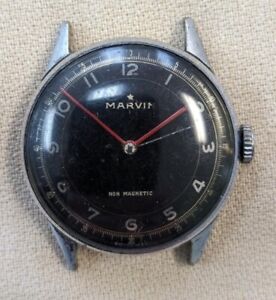 Vintage  Marvin Wristwatch Black Dial Red Hands