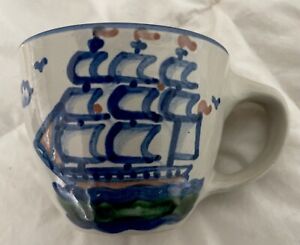 New ListingM A Hadley  Art Pottery- Clipper  Ship Coffee Cup - Hand Painted - New Old Stock