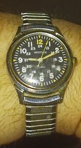Vintage Westclox Men's Military Vietnam Watch Black Dial Manual Wind 17J Runs
