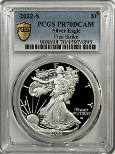 2022-S $1 American Silver Eagle PCGS PR70DCAM First Strike Gold Shield