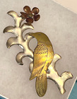 Tricolor Metal BIRD Brooch Artisan VINTAGE Pin Copper Brass Silvertone FREE SHIP