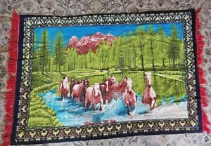 New ListingVelvet Tapestry Horse In The Wild Run Wall Hang Cloth Feel 58”x 38” Border