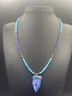 Natural  Round Turquoise Beads With Lapis Lazuli Beads + Cabochons Necklace
