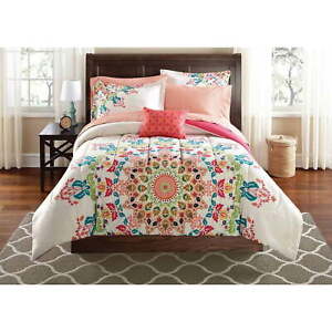 Coral Medallion 8 Piece Bed in a Bag Comforter Set With Sheets, Full