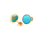 14K Yellow Gold Turquoise/Onyx/Coral Push Back Solitaire Stud Earrings