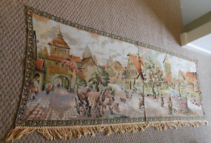 Vintage Rothenburg Germany Woven Tapestry Wall Hanging Fringe 69