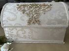 Elegant New Ivory Wedding Card/Money Box With Crystals And Damask Rich Fabric.