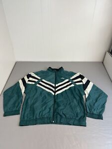 Vintage 90s Reebok Windbreaker Green Nylon Jacket Mens L Full Zip Pockets Mock