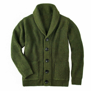 Mens Shawl Collar Cardigan Sweater Cable Knit Button Cotton Sweater Pockets Tops