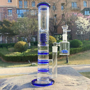 12.6'' Blue Glass Bong Honeycomb Filter Smoking Hookah Water Pipe W/Ash Catcher