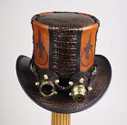 BROWN LEATHER PENNYFARTHING STEAMPUNK / RETRO TOP HAT / COSPLAY AVIATOR GOGGLES