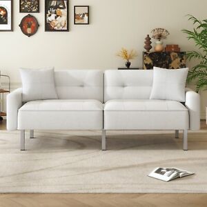 Linen Convertible Sofa Bed Upholstered Folding Sleeper Couch Loveseat Metal Legs