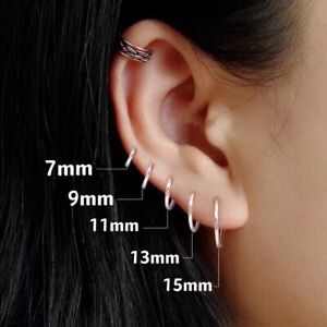 Women Men S925 Sterling Silver Mini Hoop Earrings Simple Ear Rings