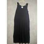 FLAX black cotton knit maxi dress minimalist lagenlook stretch boho sleeveless M