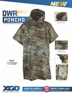 XGO DWR Poncho, 100% DWR Rip Stop Nylon, US Made, One Size, Large Front Pock